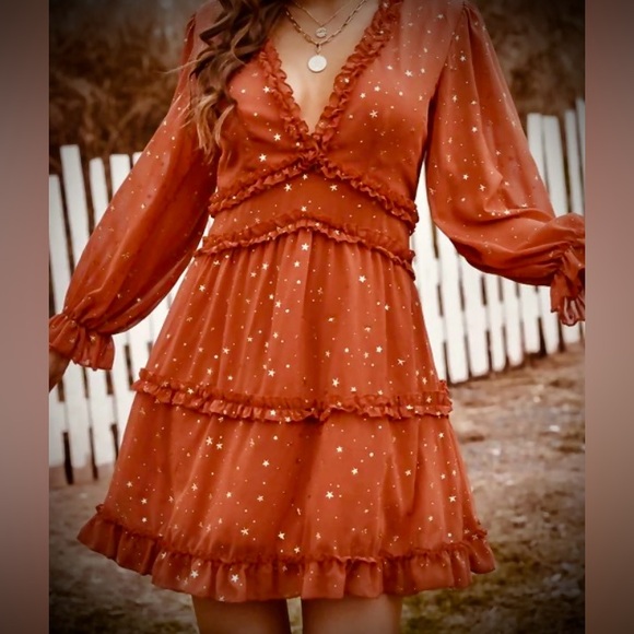 Brick orange gold star dress - Picture 4 of 16